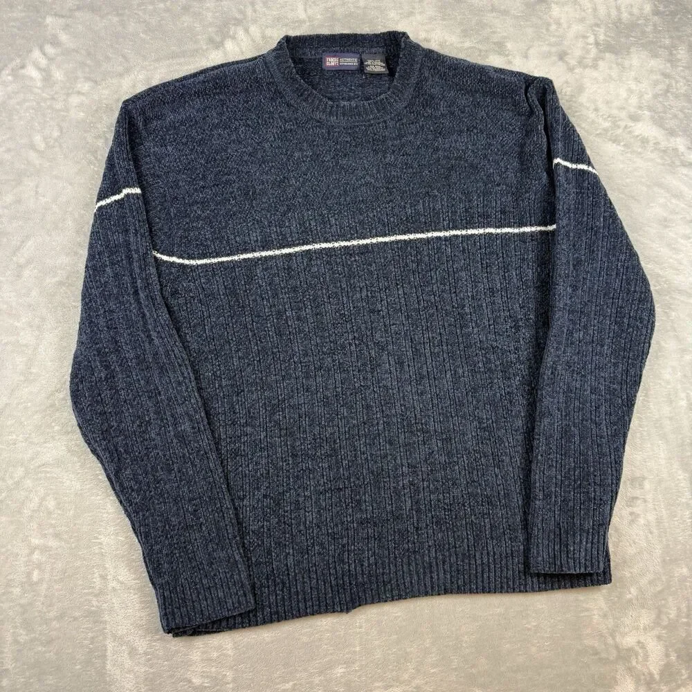 Vintage Faded Glory Navy Crewneck Sweater Large Acrylic Rib Knit Pullover